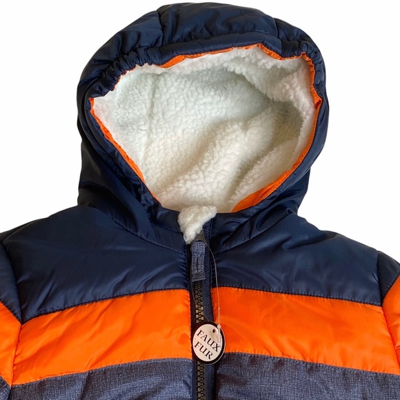 new Rothschild 𖠌 Striped Puffer Hoodie Jacket Parka 𖠌 Faux Sherpa 𖠌 Chambray - Picture 11 of 16